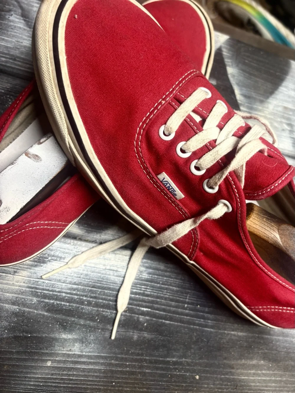 Red Vans sneakers with white laces and black trim size 13 good condition